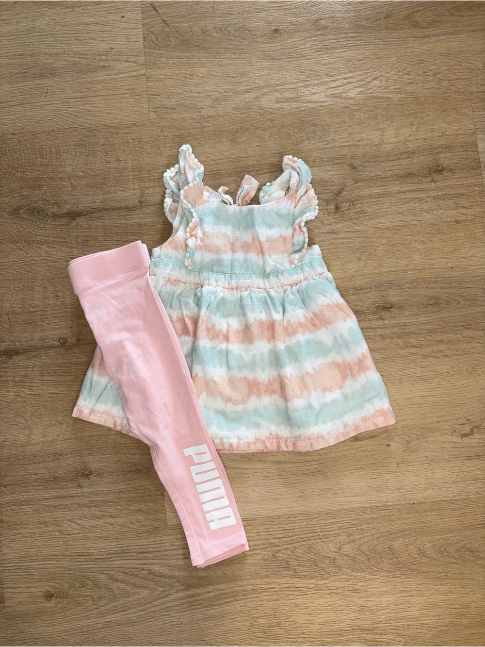 Puma Pink Leggings with Pastel Mint and Peach Tie-Dye Dress